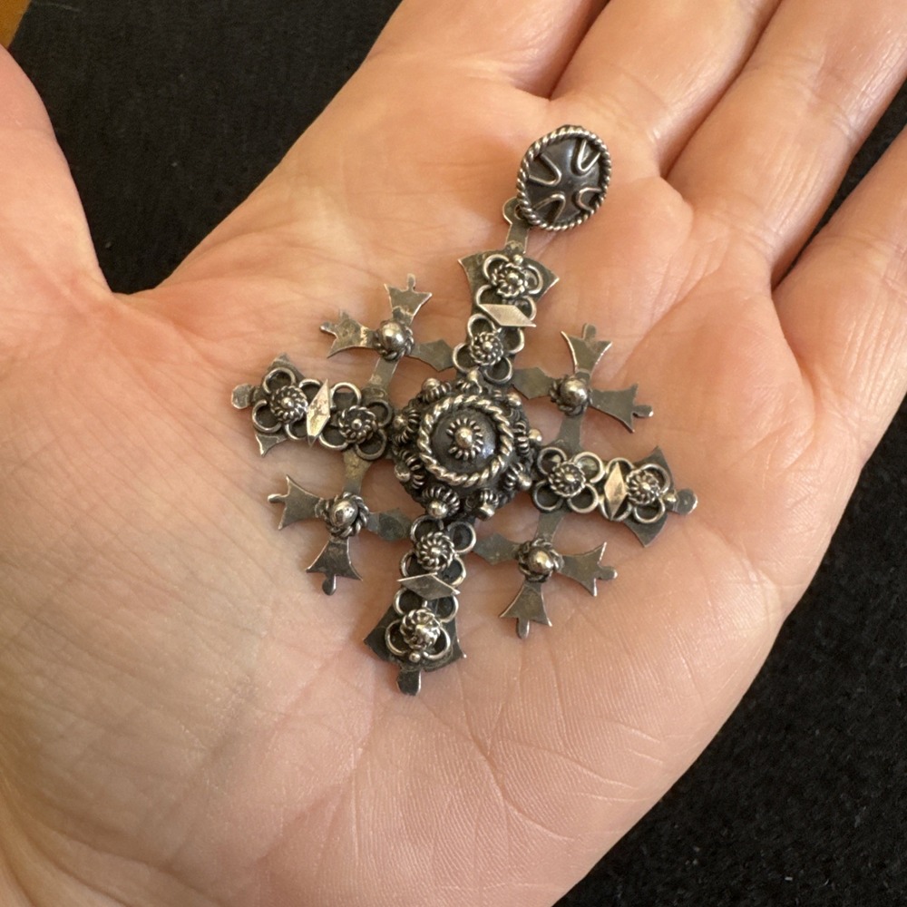 Estate Sterling Silver 925 Large Heavy Jerusalem Cross Pendant Taxco POB - Picture 9 of 9